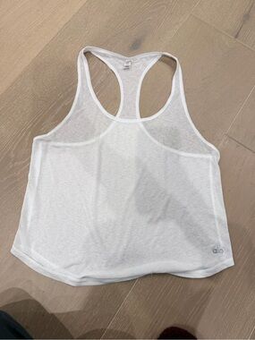 ALO All Day Yoga White Scoop Sheer Racerback Tank Top